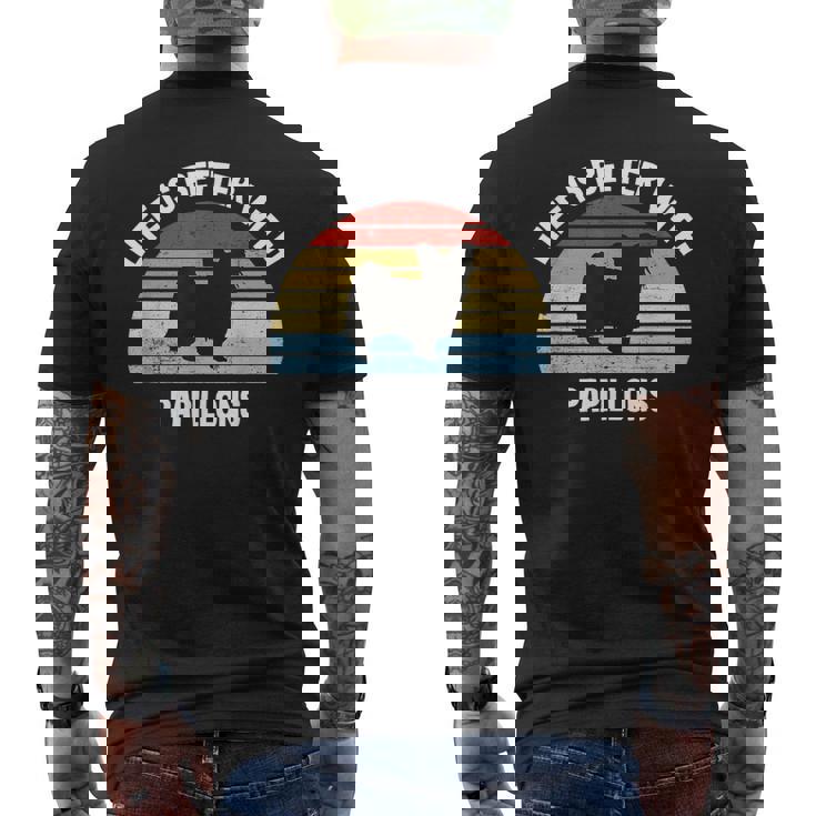 レトロパピヨン 犬 ギフト メンズTシャツ バックプリント