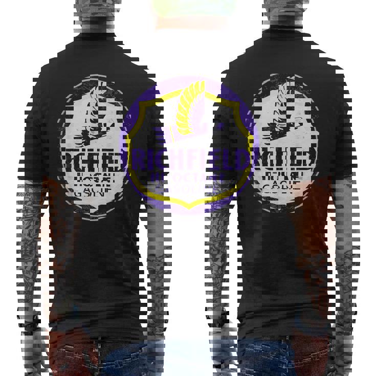 レトロヴィンテージガソリンスタンド リッチフィールドガソリン車 バイクガレージ メンズTシャツ バックプリント