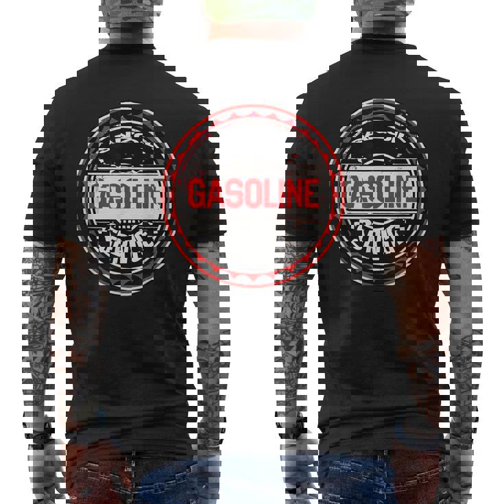 レトロヴィンテージガソリンスタンドanzoil モーターオイル 車 バイク ガレージ メンズTシャツ バックプリント