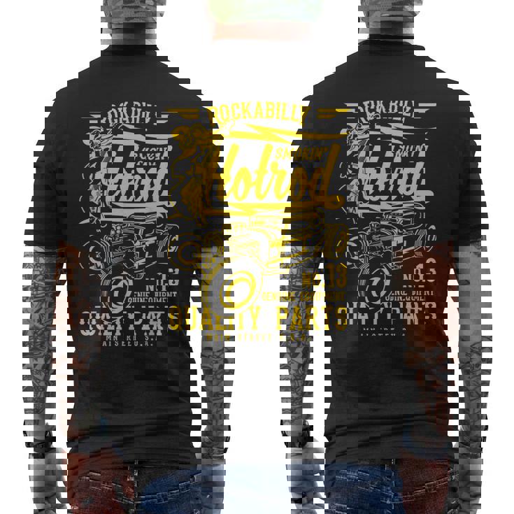 レトロヴィンテージスタイルのホットロッドロカビリーアンティーク調デザイン。 メンズTシャツ バックプリント