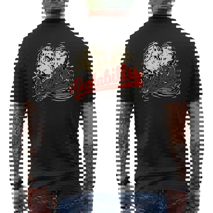 ロカビリーロックミュージックレトロキューブビニール1950sロッカー メンズTシャツ バックプリント