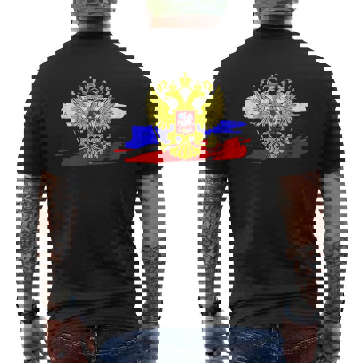 ロシア国章 ロシア国旗 イーグルエンブレム付き メンズTシャツ バックプリント