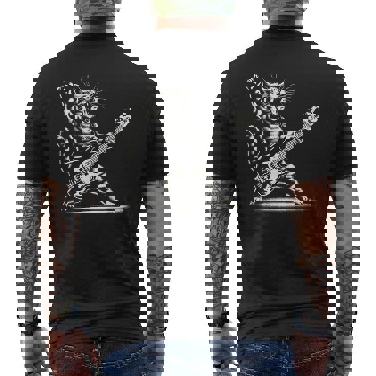 ロッキーキャット ベースギター4面エレキベースプレーヤー メンズTシャツ バックプリント