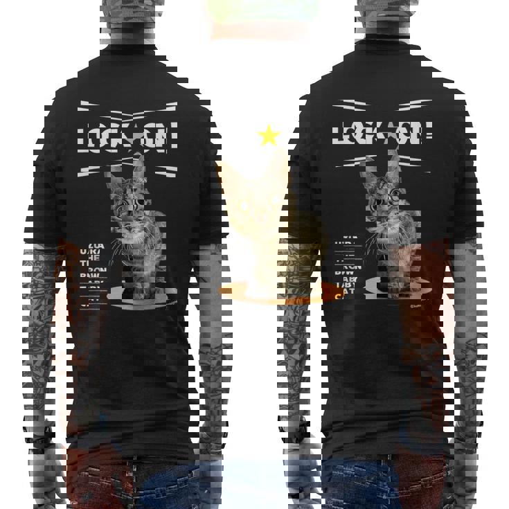 ロックオンなねこ 狙う猫 Cat メンズTシャツ バックプリント