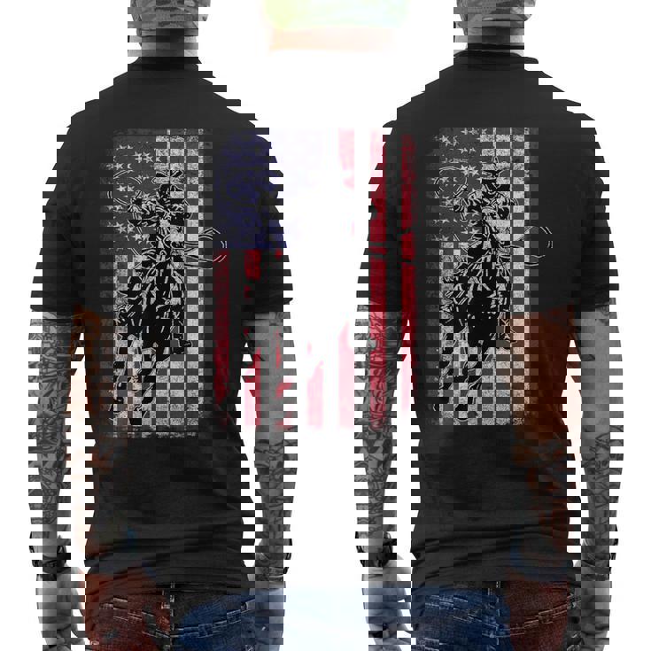 ロデオ 馬 アメリカ国旗 アメリカ カントリー カウボーイ ウェスタン メンズTシャツ バックプリント