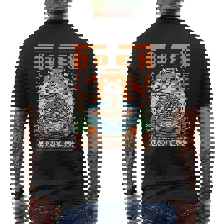 ロマンティックな日本語の面白いセッションで猫とおでんを味わう メンズTシャツ バックプリント