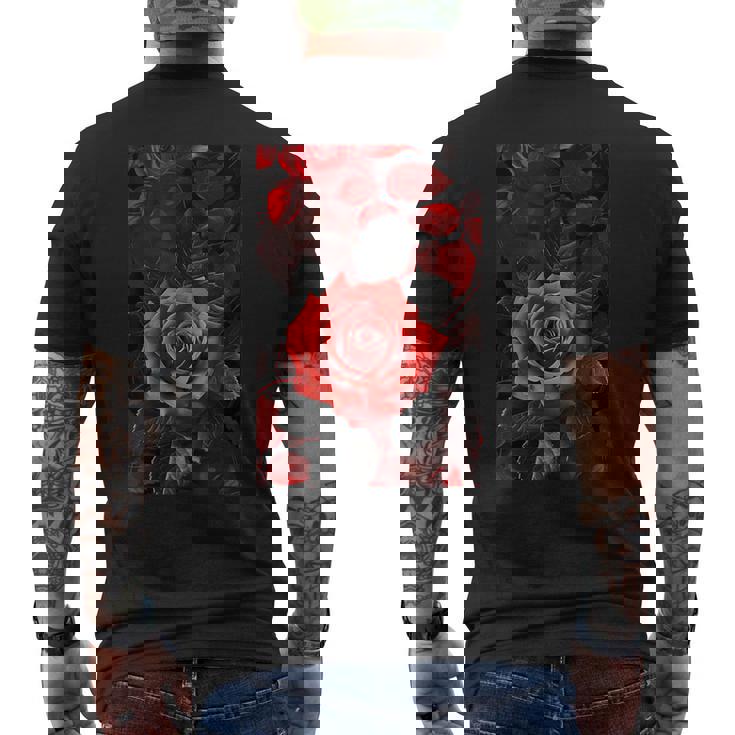 ロマンティックローズ レッド 美的 ゴシックローズ メンズTシャツ バックプリント
