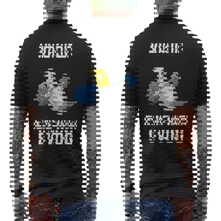 ワークアウト Because Murder Is Wrong 面白いオウム オカメインコ 鳥 メンズTシャツ バックプリント