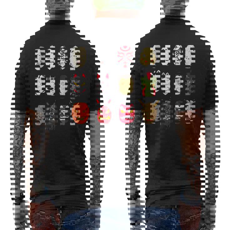 ヴィンテージ グラフィカル 日本 アート 天狗 きつね ひょっとこ マスク メンズTシャツ バックプリント