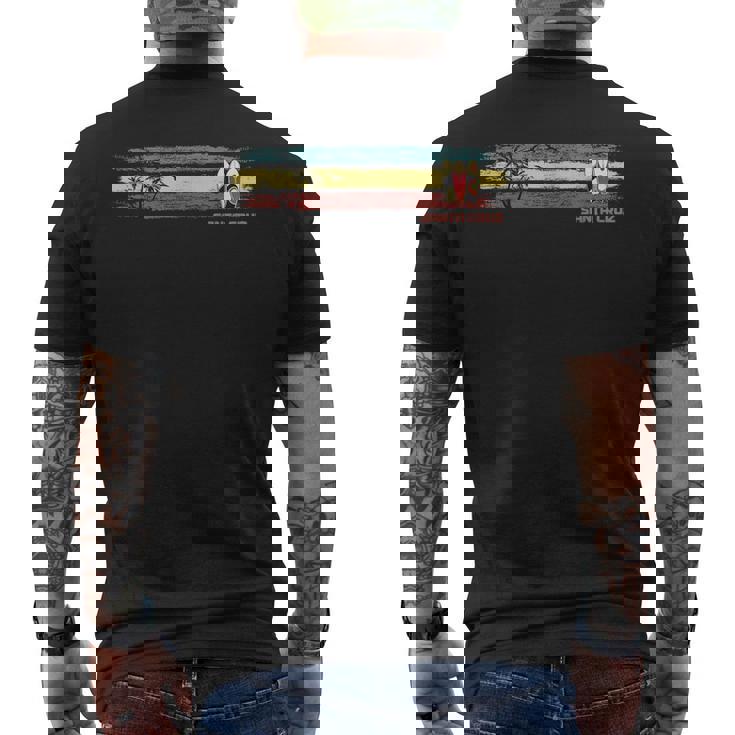 ヴィンテージ サンタクルーズ レトロ サーファー ビーチ サンタクルーズ カリフォルニア メンズTシャツ バックプリント
