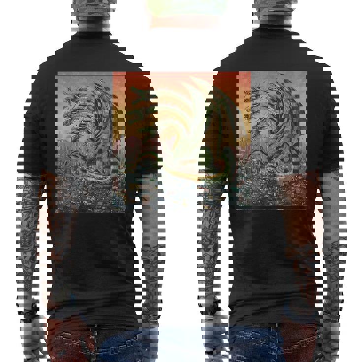 ヴィンテージ ドラゴンキング ギドラ アート 夕日 日本人 キッズ 男性 メンズTシャツ バックプリント