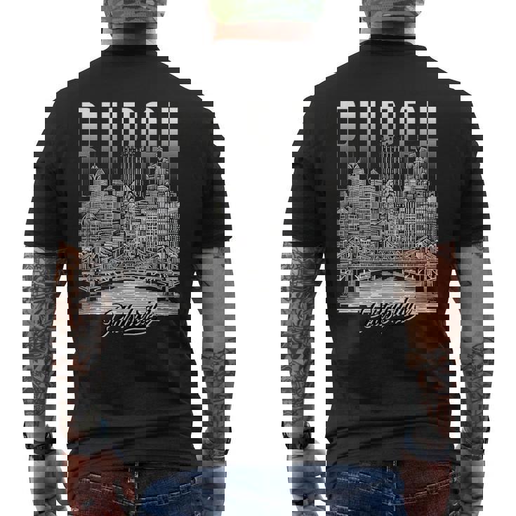 ヴィンテージ ピッツバーグ スカイライン ドローイング バーグ スチール シティ ブリッジ メンズTシャツ バックプリント