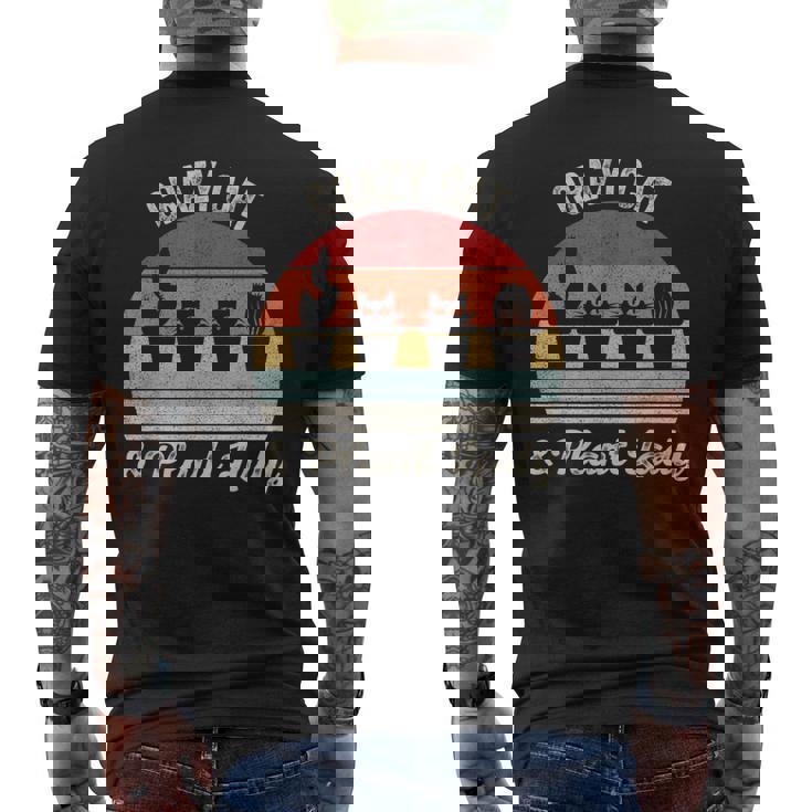 ヴィンテージ レトロ クレイジー キャット & プラント レディ サボテン 多肉植物 ママ メンズTシャツ バックプリント