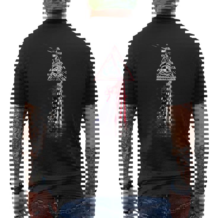 ヴィンテージ レトロ プリズム アメリカ国旗 クラシックギター メンズTシャツ バックプリント