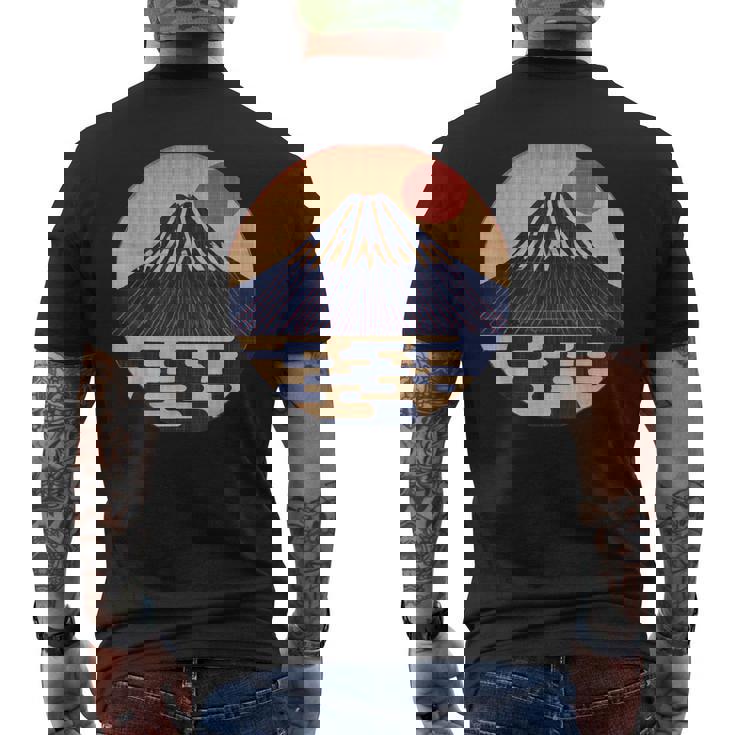 ヴィンテージ 和 富士山 山の上の日本の舞う太陽 メンズTシャツ バックプリント