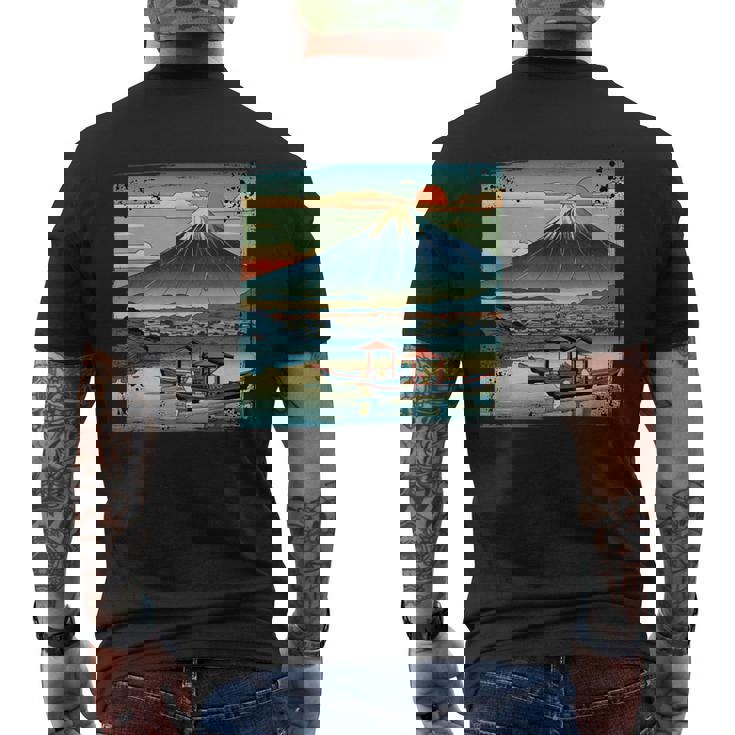 ヴィンテージ 日本の富士山 山に昇る太陽 メンズTシャツ バックプリント