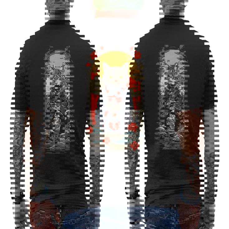 ヴィンテージジャパンの日本酒の猫ポスターデザイン。 メンズTシャツ バックプリント