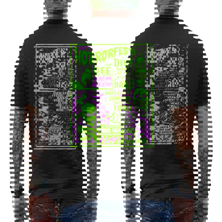 ヴィンテージホラーフェス ハロウィン映画ポスター オールドタイムホラー メンズTシャツ バックプリント