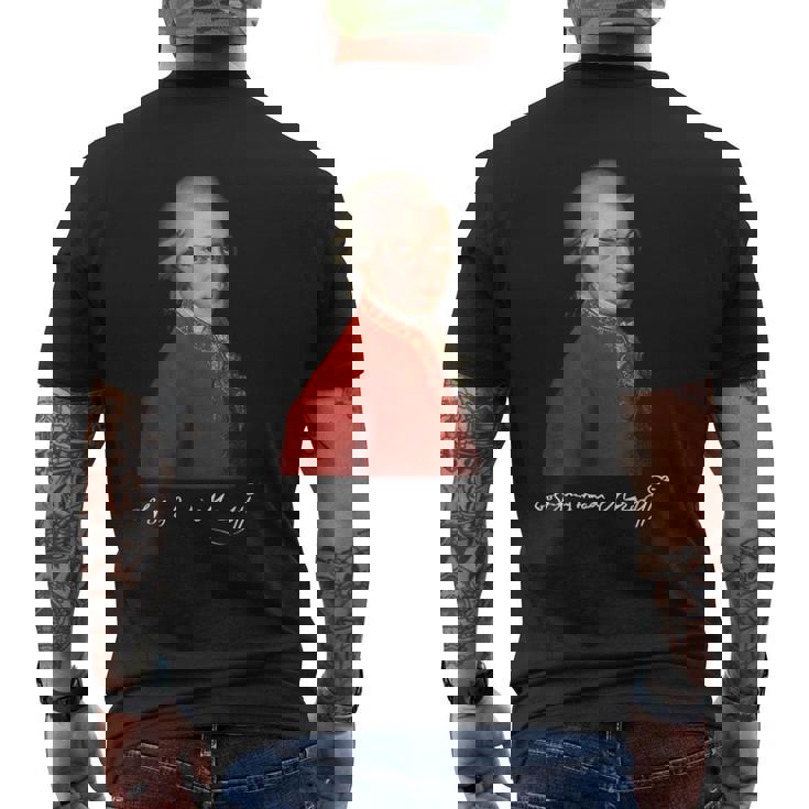 ヴォルフガング・アマデウス・モーツァルト 作曲家 シグネチャー クラシック音楽 メンズTシャツ バックプリント