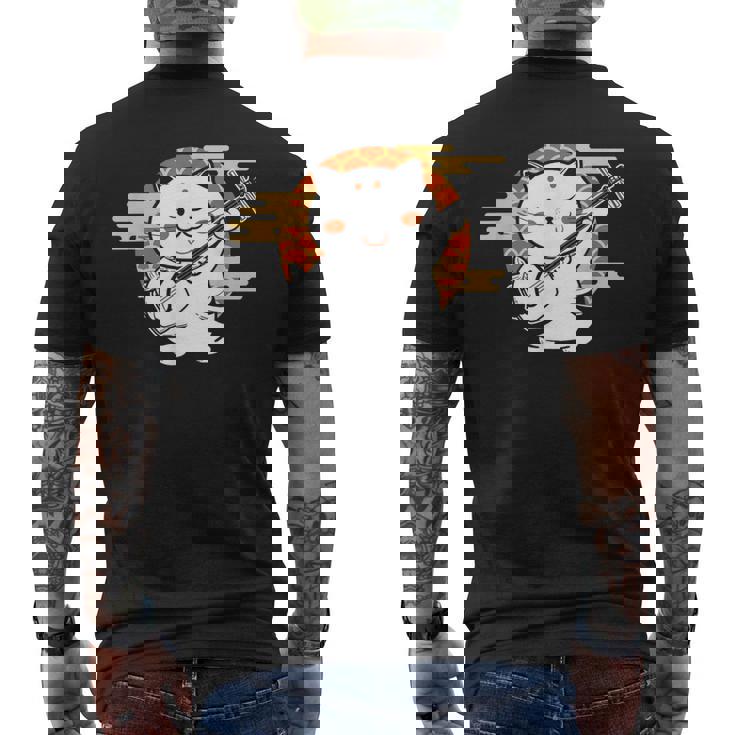 三味線で遊ぶ猫 メンズTシャツ バックプリント