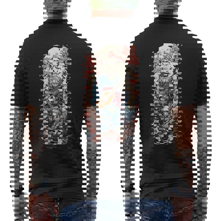 三味線猫 ヴィンテージ 日本 鬼 デザイン メンズTシャツ バックプリント