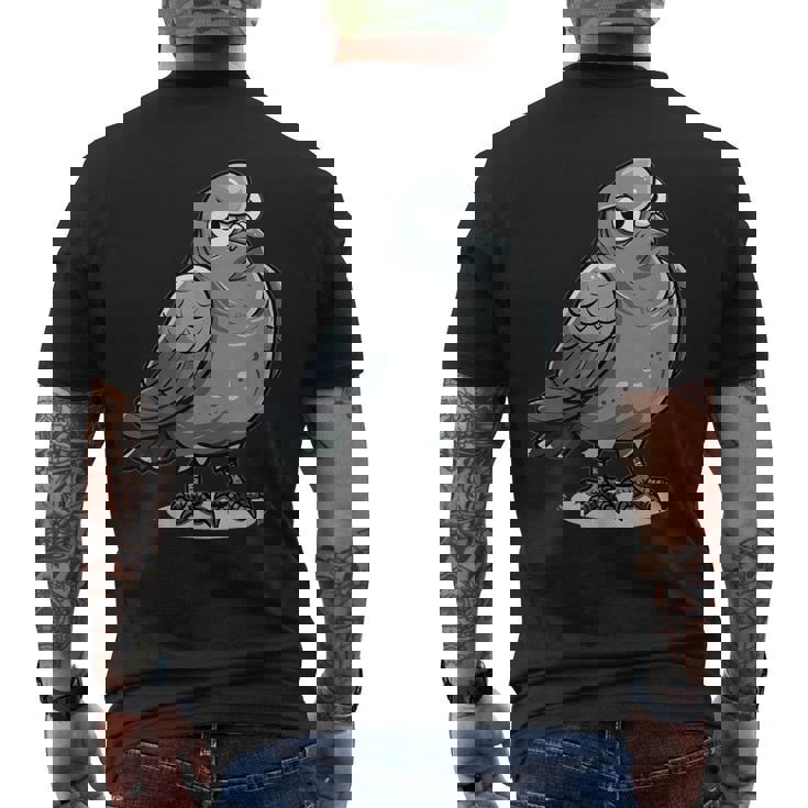 不機嫌そうなピジョン I カートゥーンピジョン メンズTシャツ バックプリント