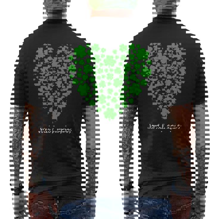 世界中の幸せを願う 可愛い ハート クローバー 反戦 平和 メンズTシャツ バックプリント