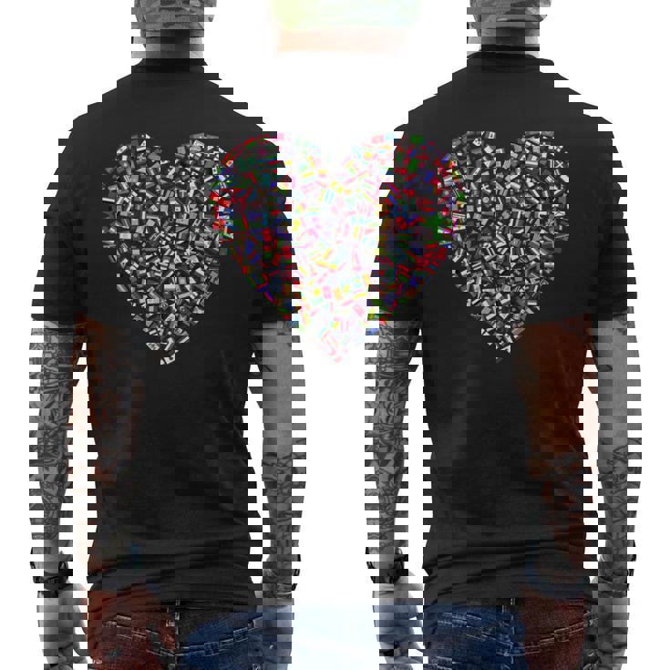 世界国旗 ハート メンズTシャツ バックプリント