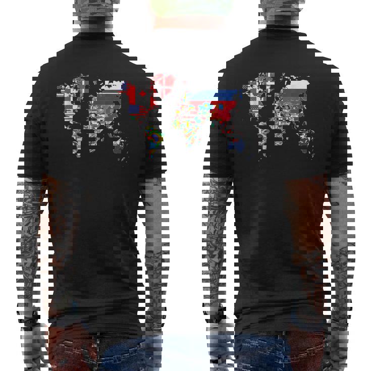 世界地図 国旗 アトラス メンズTシャツ バックプリント