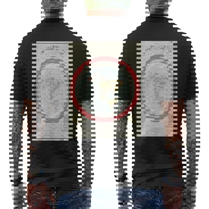 世界標準地図 フラットアースオリジナル メンズTシャツ バックプリント