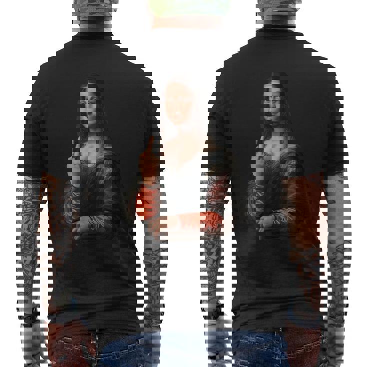 中指軽量グラフィックのモナリザ メンズTシャツ バックプリント