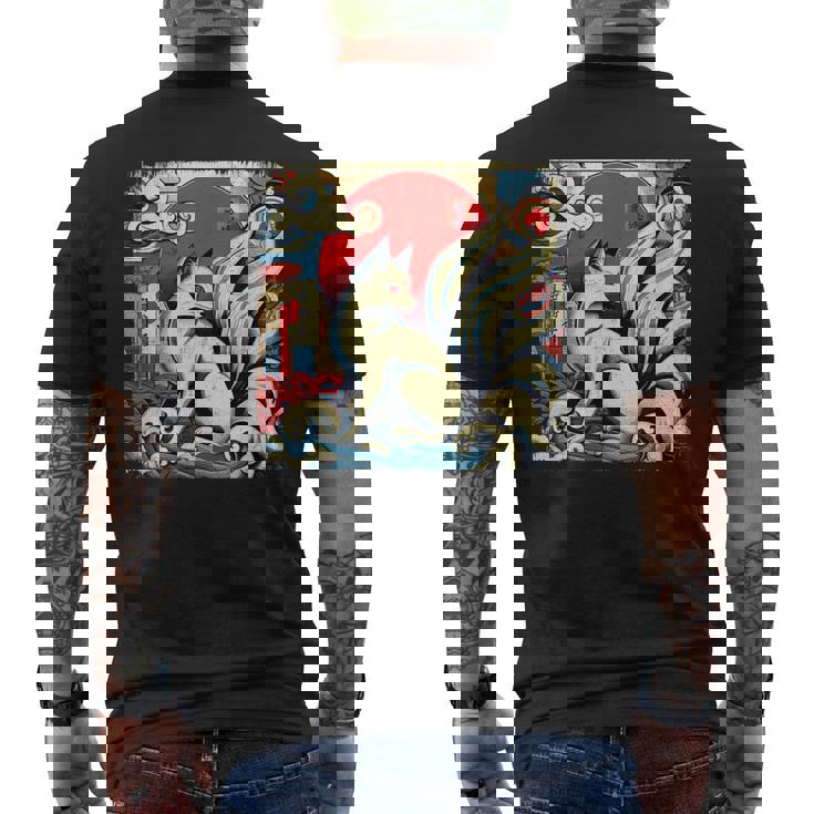 九尾狐 きつね メンズTシャツ バックプリント