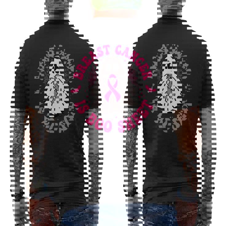 乳がんはブーシート ゴースト ピンクリボン ハロウィン メンズTシャツ バックプリント