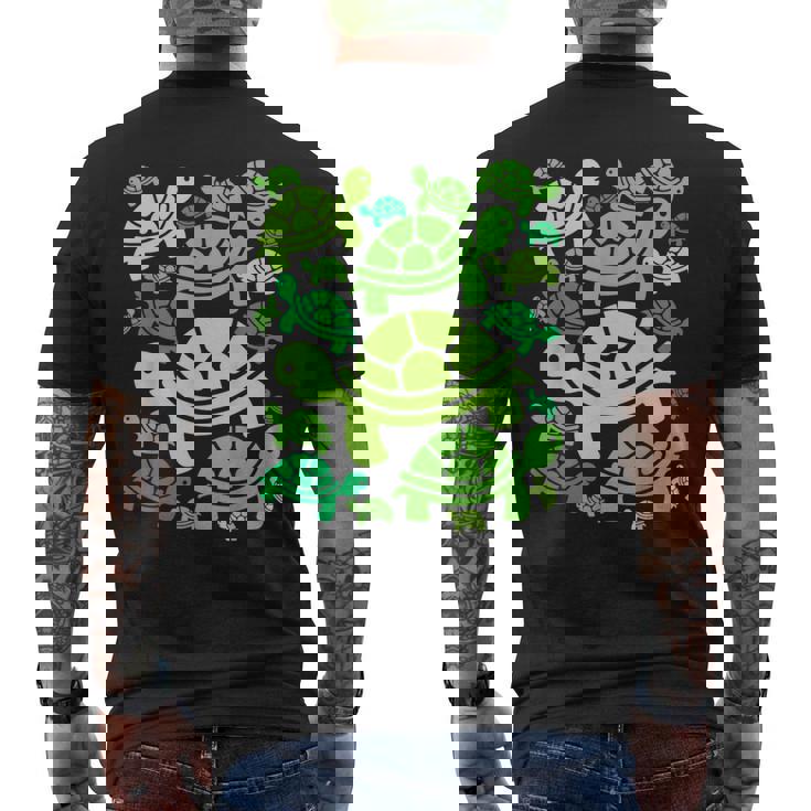 亀柄 カートゥーン アウトライン 面白いカメ メンズTシャツ バックプリント