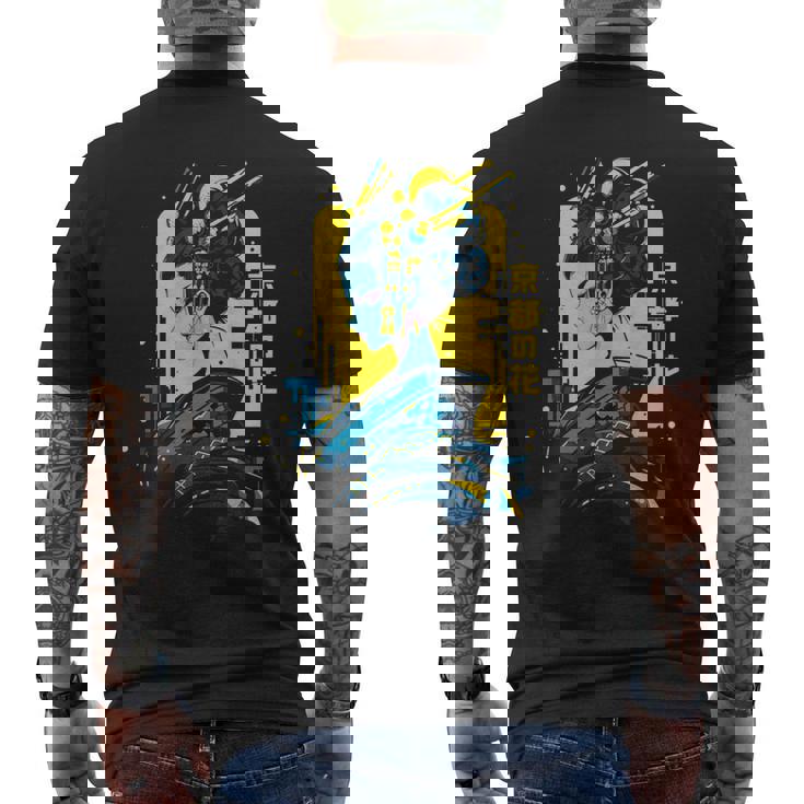 京の花、芸者イラスト サイバーパンク風 メンズTシャツ バックプリント