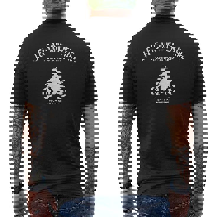 人生は冒険だ アドベンチャー バイク おしゃれ オフロード ラリー おもしろい ツーリング メンズTシャツ バックプリント