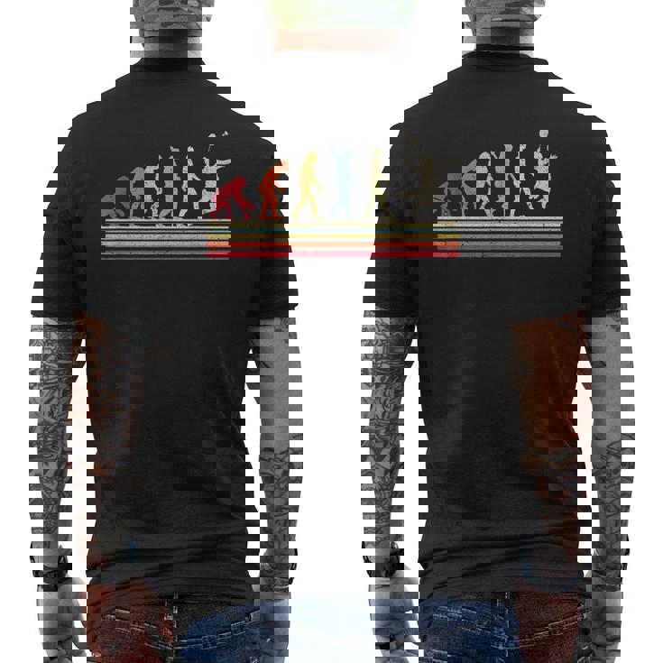 人類進化 バドミントンデザイン メンズTシャツ バックプリント