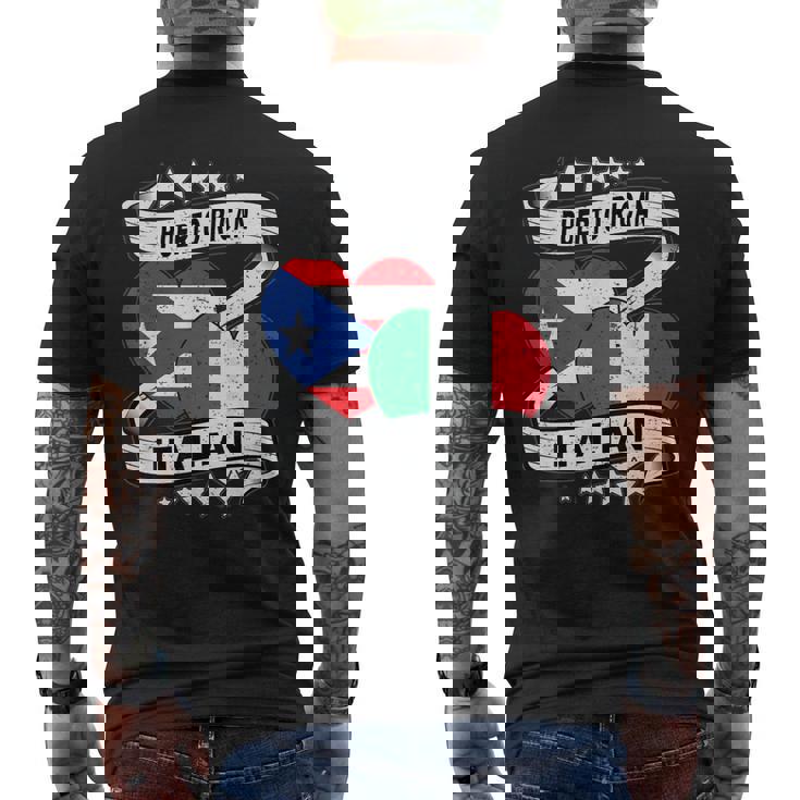 半分イタリア半分プエルトリコの国旗 ハート イタリア プエルトリコ メンズTシャツ バックプリント