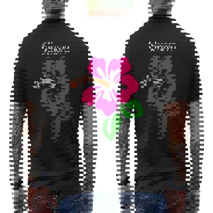 南国沖縄島パラダイス ハイビスカス アートイラスト メンズTシャツ バックプリント