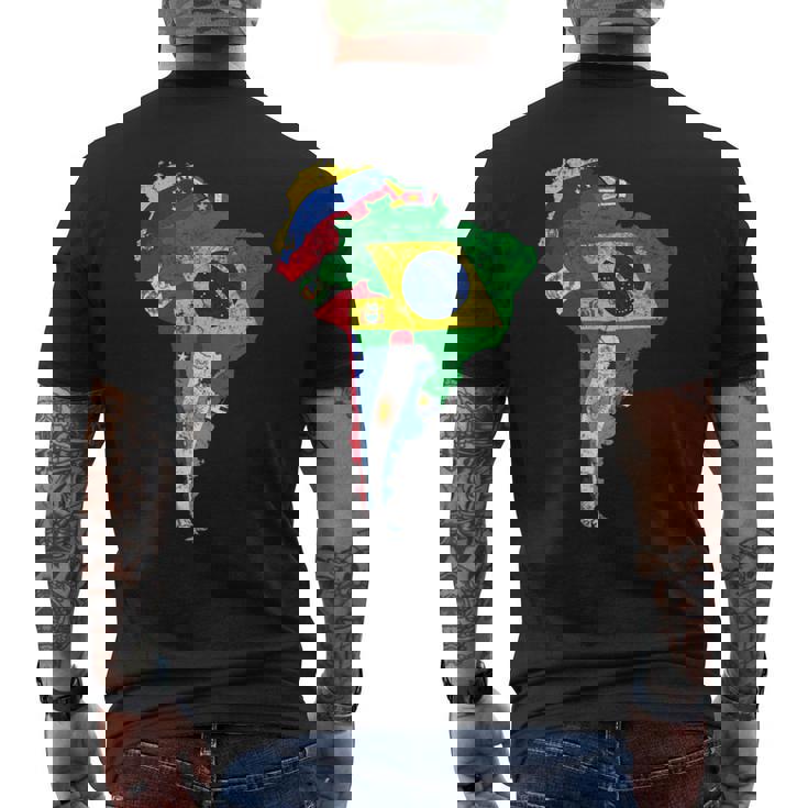 南米大陸地図 旗付き メンズTシャツ バックプリント