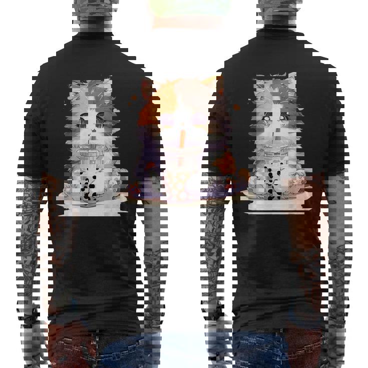 原宿竹下通りの可愛い子猫 アニメ好き オタクを癒すタピオカ茶 メンズTシャツ バックプリント