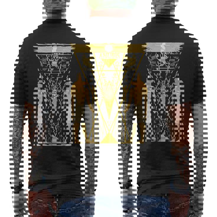 古代エジプトの神アヌビス ケメティックネーターアンプ メンズTシャツ バックプリント