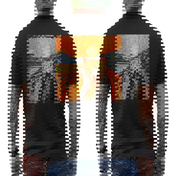 叫ぶ猫、エドヴァルド・ムンク風、面白い猫 メンズTシャツ バックプリント