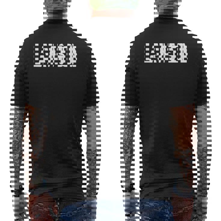 名 ローソン テキスト アパレル クラウン ホワイト テキスト メンズTシャツ バックプリント