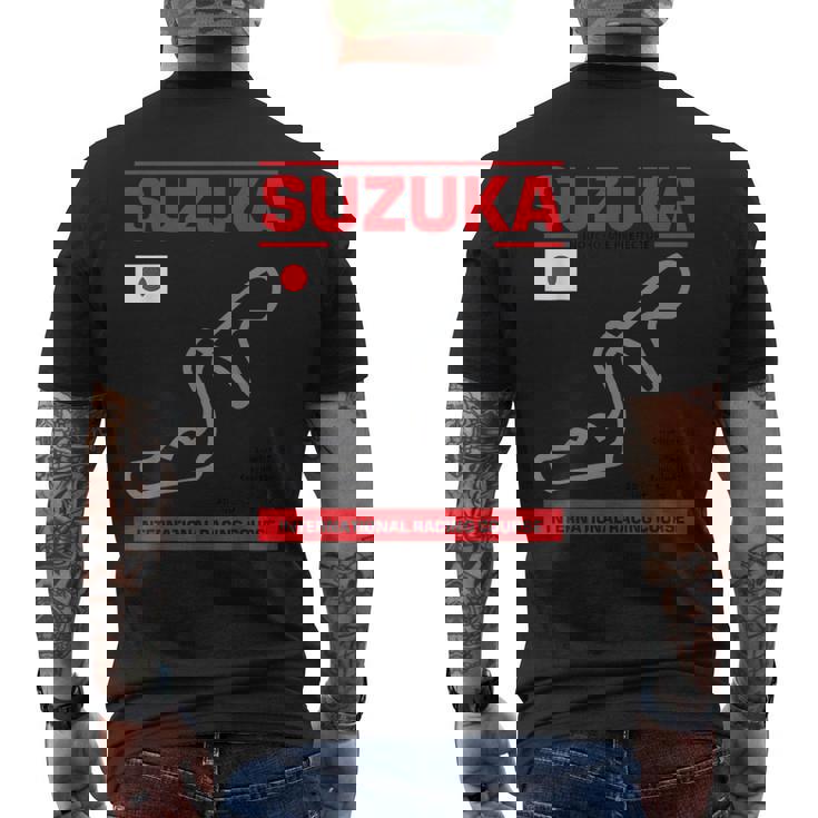 名サーキット概要 鈴鹿トラックレースファンカーレース メンズTシャツ バックプリント