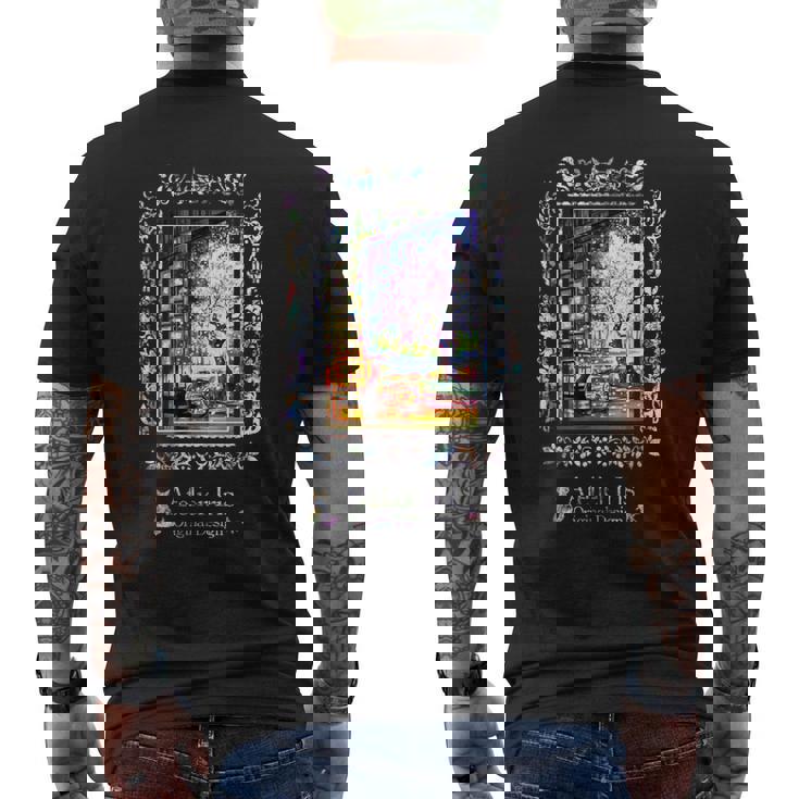 和みの夜桜 猫 金魚 メンズTシャツ バックプリント