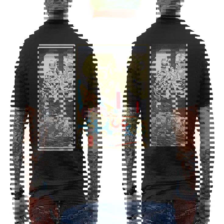 善知鳥安方忠義伝 歌川国芳 国芳スケルトンスペクター日本の浮世絵アートプリント メンズTシャツ バックプリント