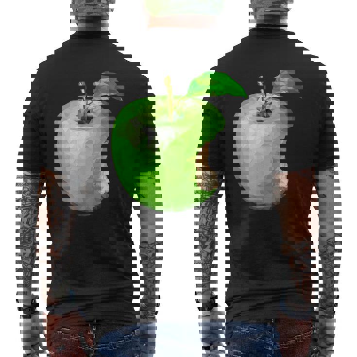 噛まれた青リンゴのイラスト メンズTシャツ バックプリント