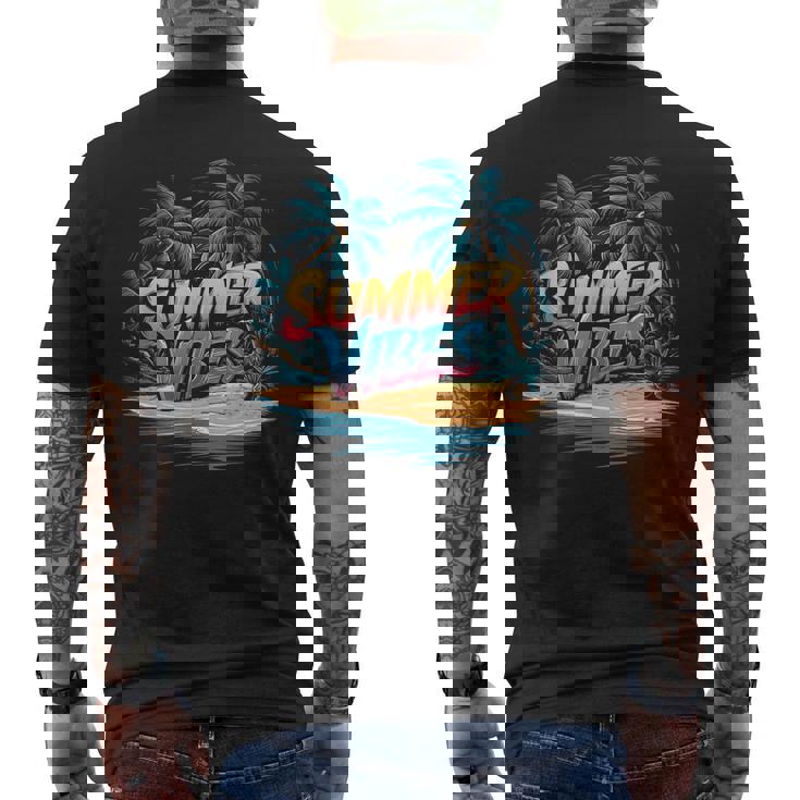 夏 バイブ トロピカル ビーチ ヤシの木 オーシャン サンシャイン メンズTシャツ バックプリント