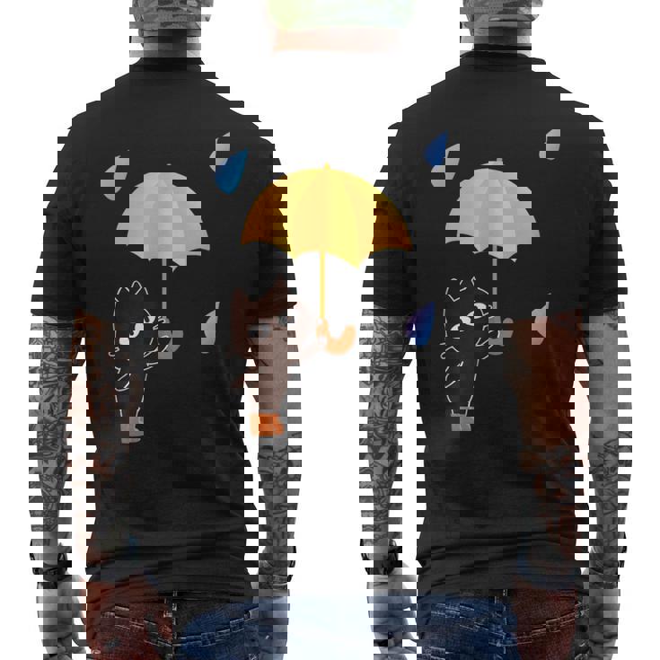 大人かわいい絵本の猫 雨の日 メンズTシャツ バックプリント